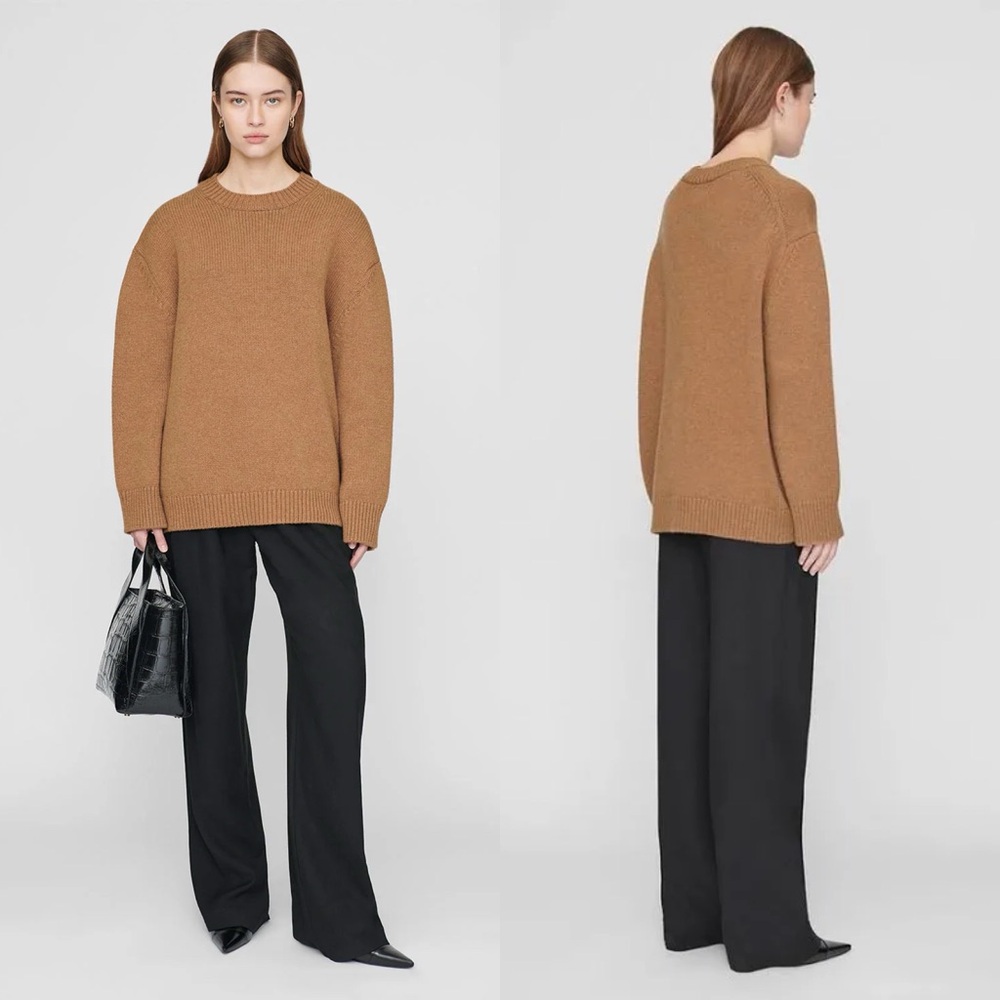 ANINE BING Rosie Cashmere Crewneck Oversized Sweater Camel - Picture 1 of 9